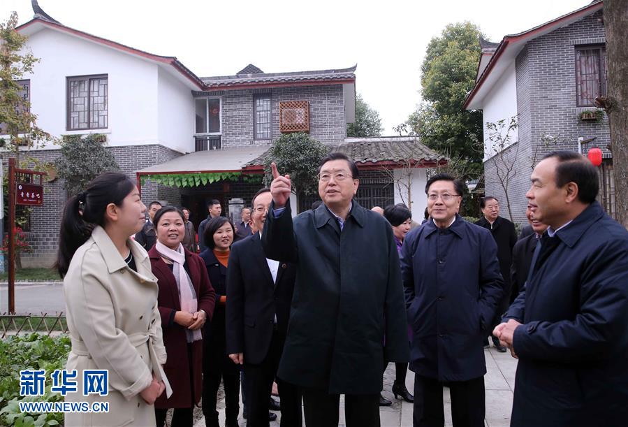 這是11月22日，張德江來到成都郫縣青杠樹村，了解村民委員會工作情況。 新華社記者 劉衛(wèi)兵 攝 