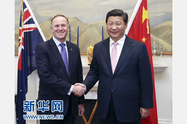 11月20日，國家主席習(xí)近平在惠靈頓同新西蘭總理約翰·基舉行會談。 新華社記者 姚大偉 攝
