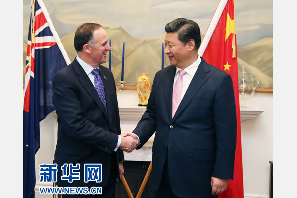 11月20日，中國國家主席習(xí)近平在惠靈頓同新西蘭總理約翰·基舉行會談。 新華社記者 馬占成 攝