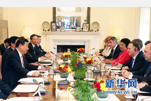 11月20日，中國國家主席習(xí)近平在惠靈頓同新西蘭總理約翰·基舉行會談。 新華社記者 馬占成 攝