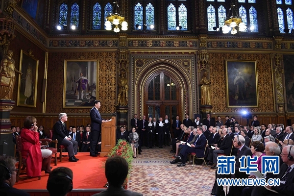 10月20日，國家主席習(xí)近平在英國議會發(fā)表講話。 新華社記者 張鐸攝 