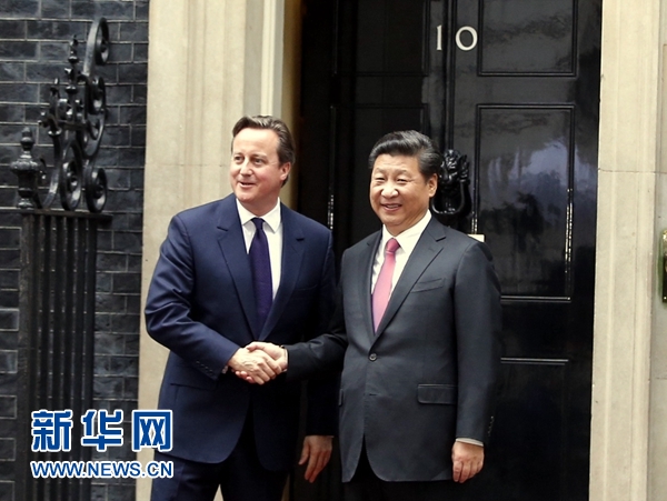 10月21日，國家主席習(xí)近平在倫敦唐寧街首相府同英國首相卡梅倫舉行會談。 新華社記者 鞠鵬 攝 
