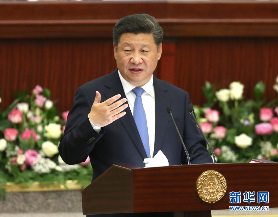 6月22日，國家主席習(xí)近平在塔什干烏茲別克斯坦最高會議立法院發(fā)表題為《攜手共創(chuàng)絲綢之路新輝煌》的重要演講。 新華社記者馬占成攝