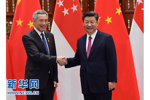 9月2日，國(guó)家主席習(xí)近平在杭州會(huì)見新加坡總理李顯龍。新華社記者張鐸攝