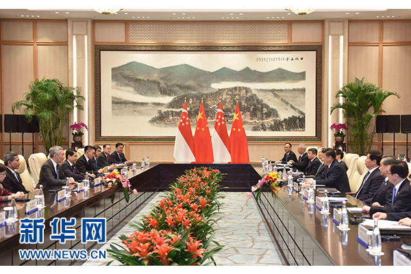 9月2日，國(guó)家主席習(xí)近平在杭州會(huì)見新加坡總理李顯龍。新華社記者張鐸攝