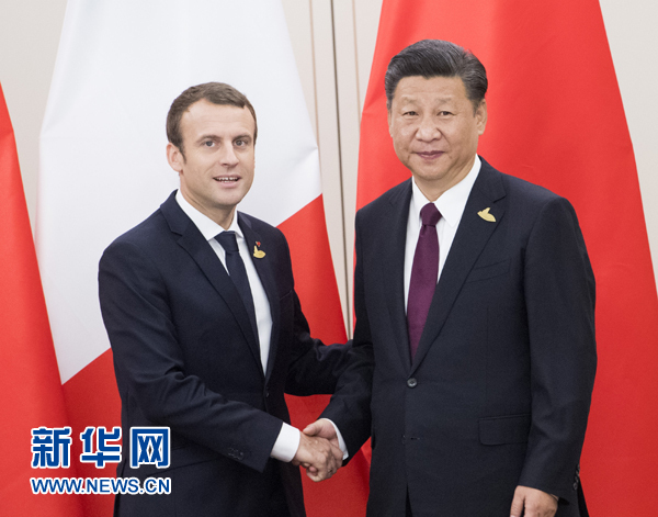 7月8日，國家主席習(xí)近平在漢堡會(huì)見法國總統(tǒng)馬克龍。新華社記者 李學(xué)仁 攝