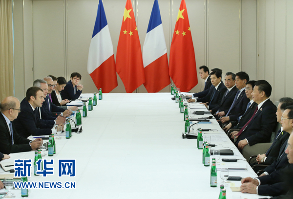 7月8日，國家主席習(xí)近平在漢堡會(huì)見法國總統(tǒng)馬克龍。新華社記者 姚大偉 攝